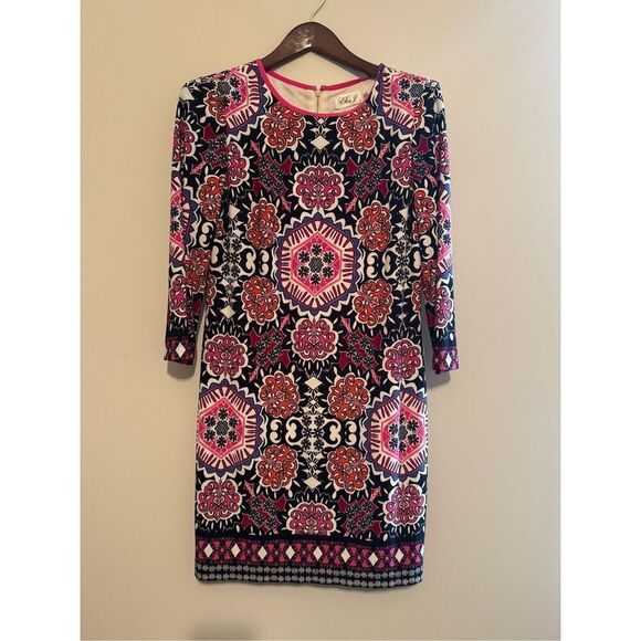 Eliza J Dress Geometric 3/4  Sleeve Multicolor Stretch Lined Women's 10 - Picture 1 of 10